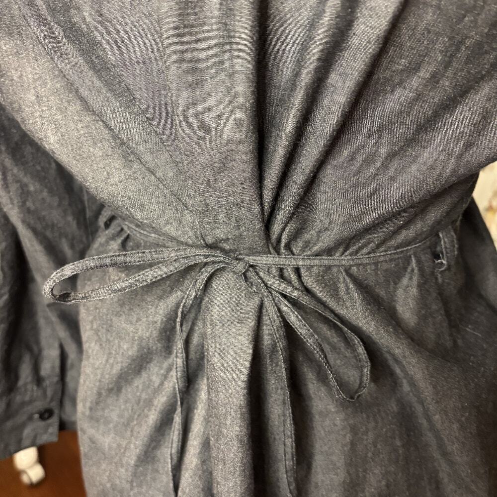 Vintage Passport Gray 100% Cotton Pintuck Tunic Dress Mini Longline Shirt L 90s - Picture 7 of 8